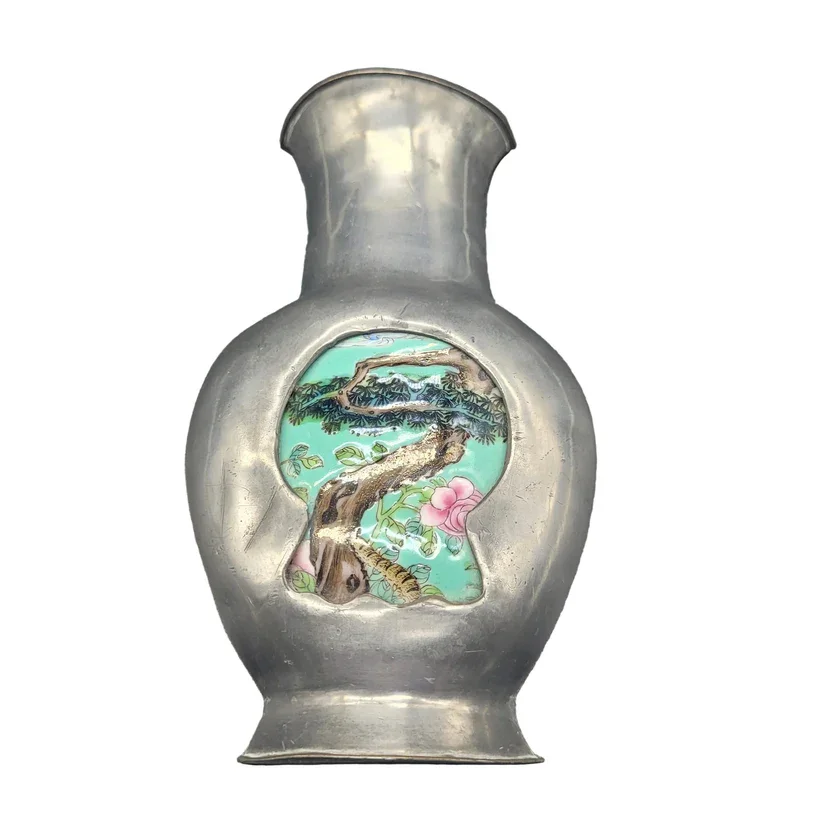 Chinese pewter baluster vase is a finely crafted antique piece.