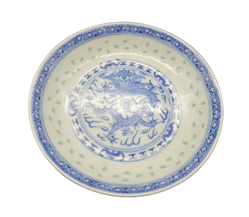 Chinese bowl and saucer set early 20th-century blue and white porcelain.