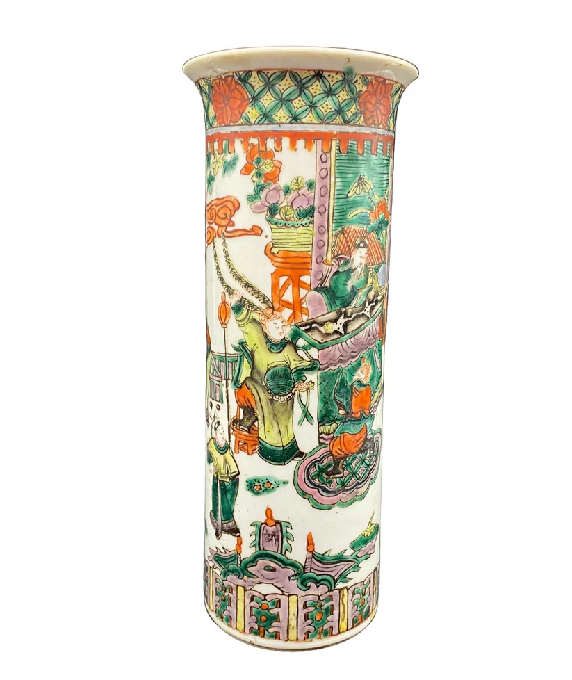 Chinese Qing Vase Famille Vert Porcelain Brush Pot
