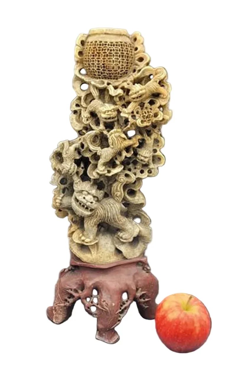 Antique 19th/20th Century Chinese Qing Soapstone Foo Dog Carving