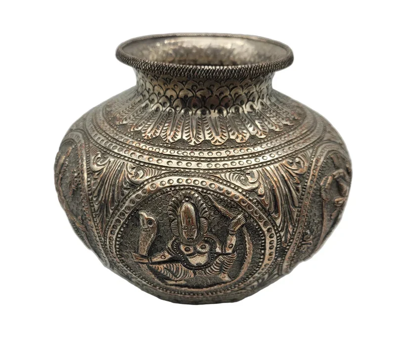 Antique Asian / Oriental White Metal Jar / Vase 19th Century