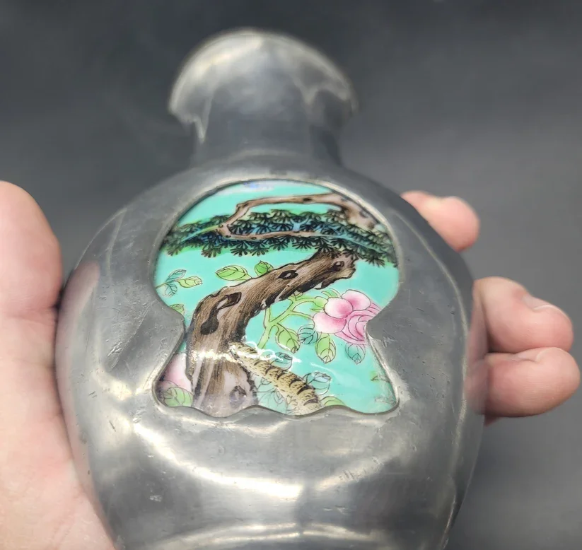 Antique Chinese white metal or pewter baluster vase is a finely crafted decorative piece, designed with a flat back for wall mounting