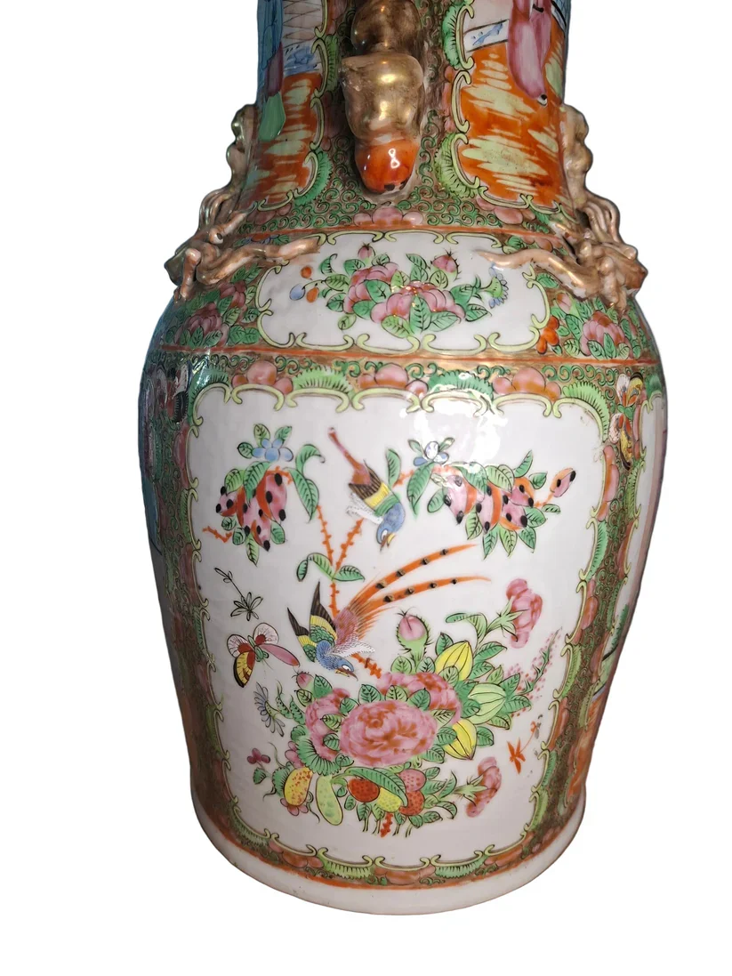 Close up view of a A Cantonese Porcelain Vase, Famille Rose 19th century