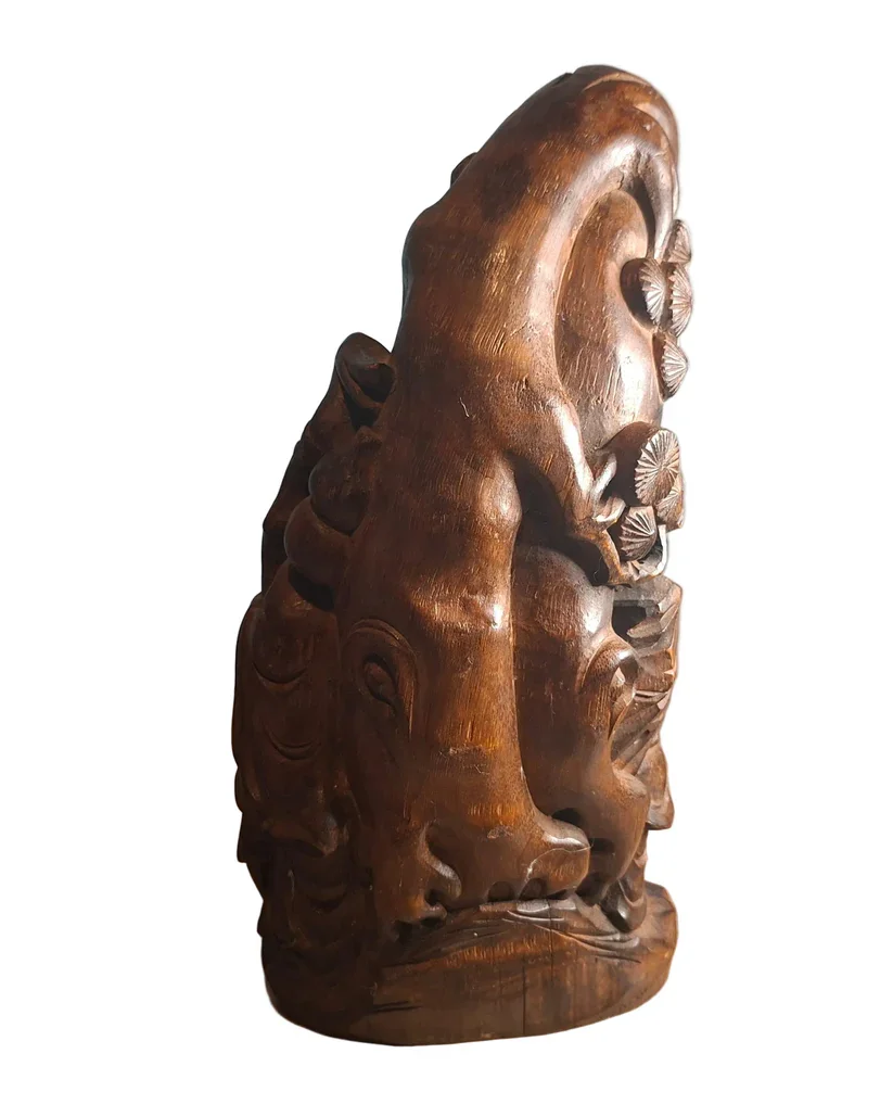 Back view of a Chinese Root Wood Carving – Shoulao Immortal and Children (Late 19th–Early 20th Century)