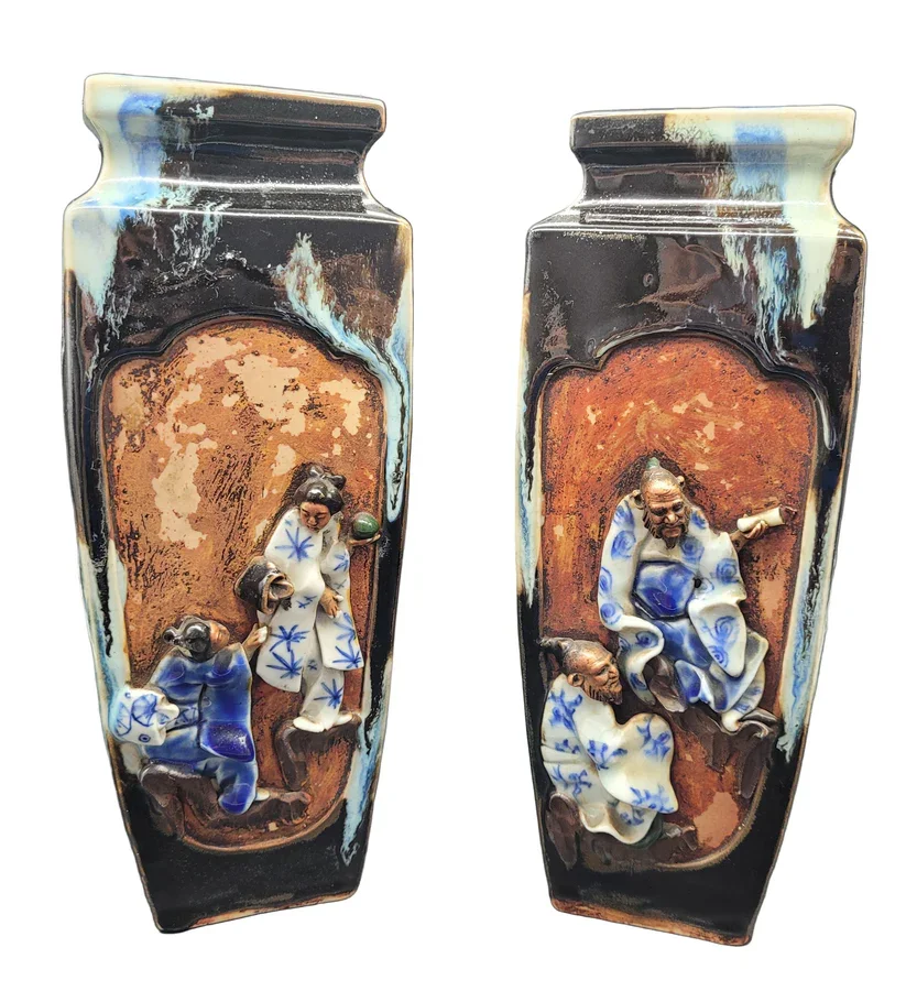 Japanese Meiji Sumida Gawa Pottery Vases