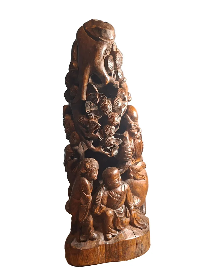 Chinese Antique Wood Carving – Shoulao Immortal and Children