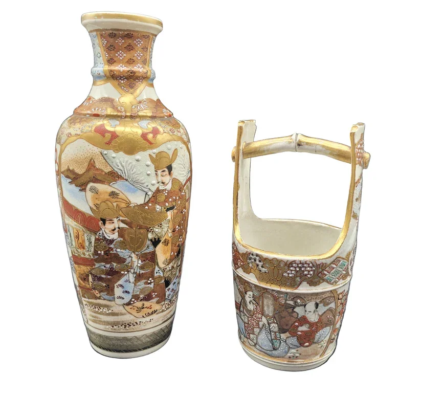Japanese Meiji Satsuma Vase & Bucket 19th Century