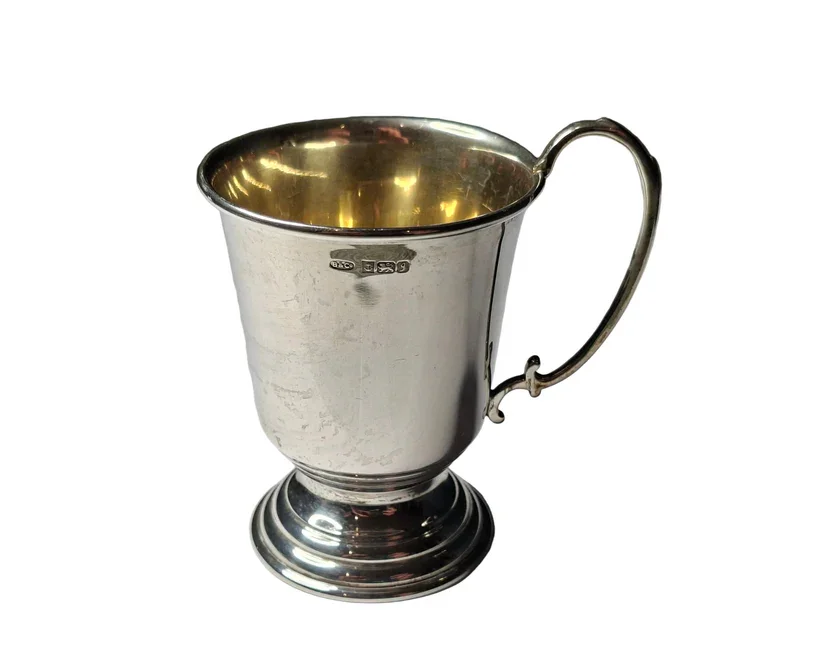 Vintage Solid Silver Christening Cup - Gold Gilt Interior