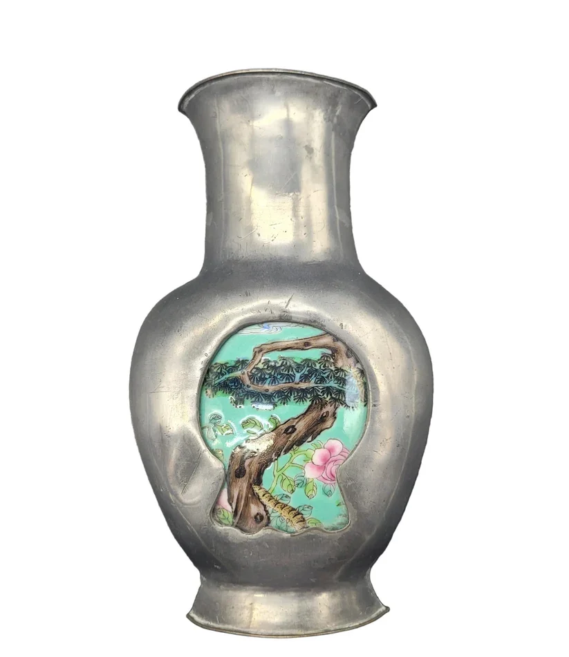 unusual Chinese pewter vase is a finely crafted wall mounting