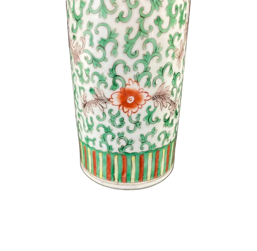 Chinese antique brush pot or vase Famille Verte porcelain