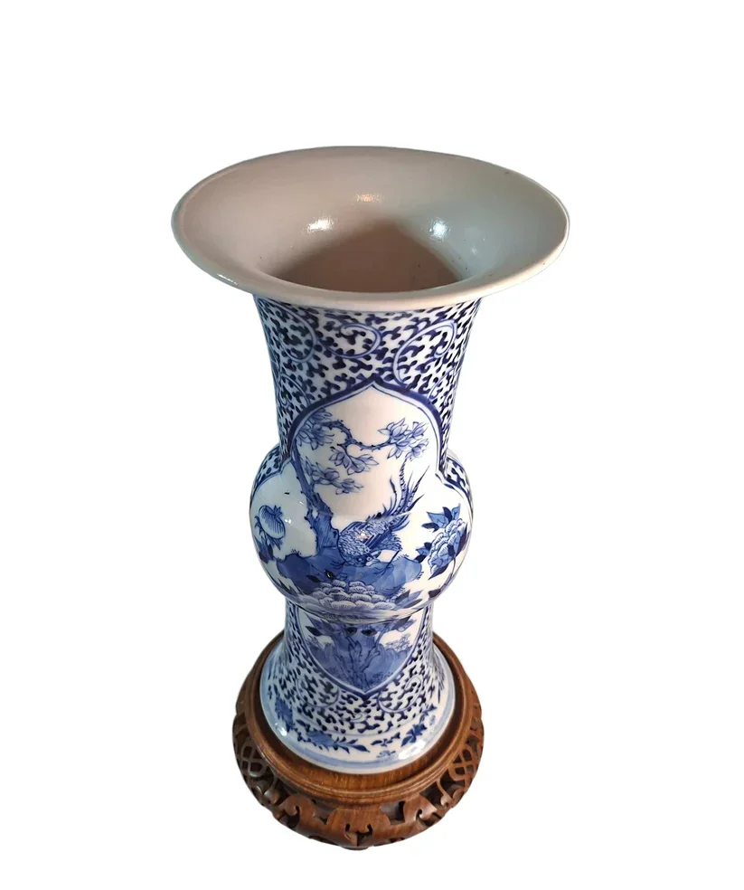 Chinese Kangxi Style 19th Century Chinese Vase & Carved Stand