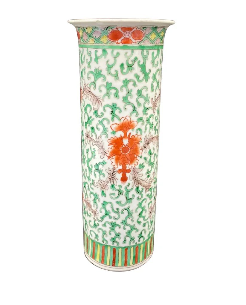 Famille Vert Chinese Porcelain Brush Pot Vase Qing 19th Century