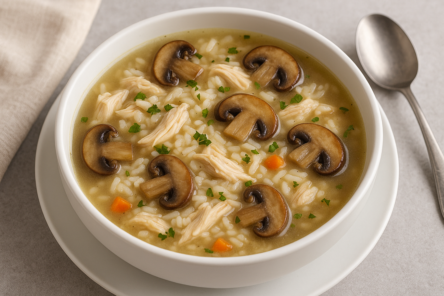 Chicken, Rice, and Mushroom Soup