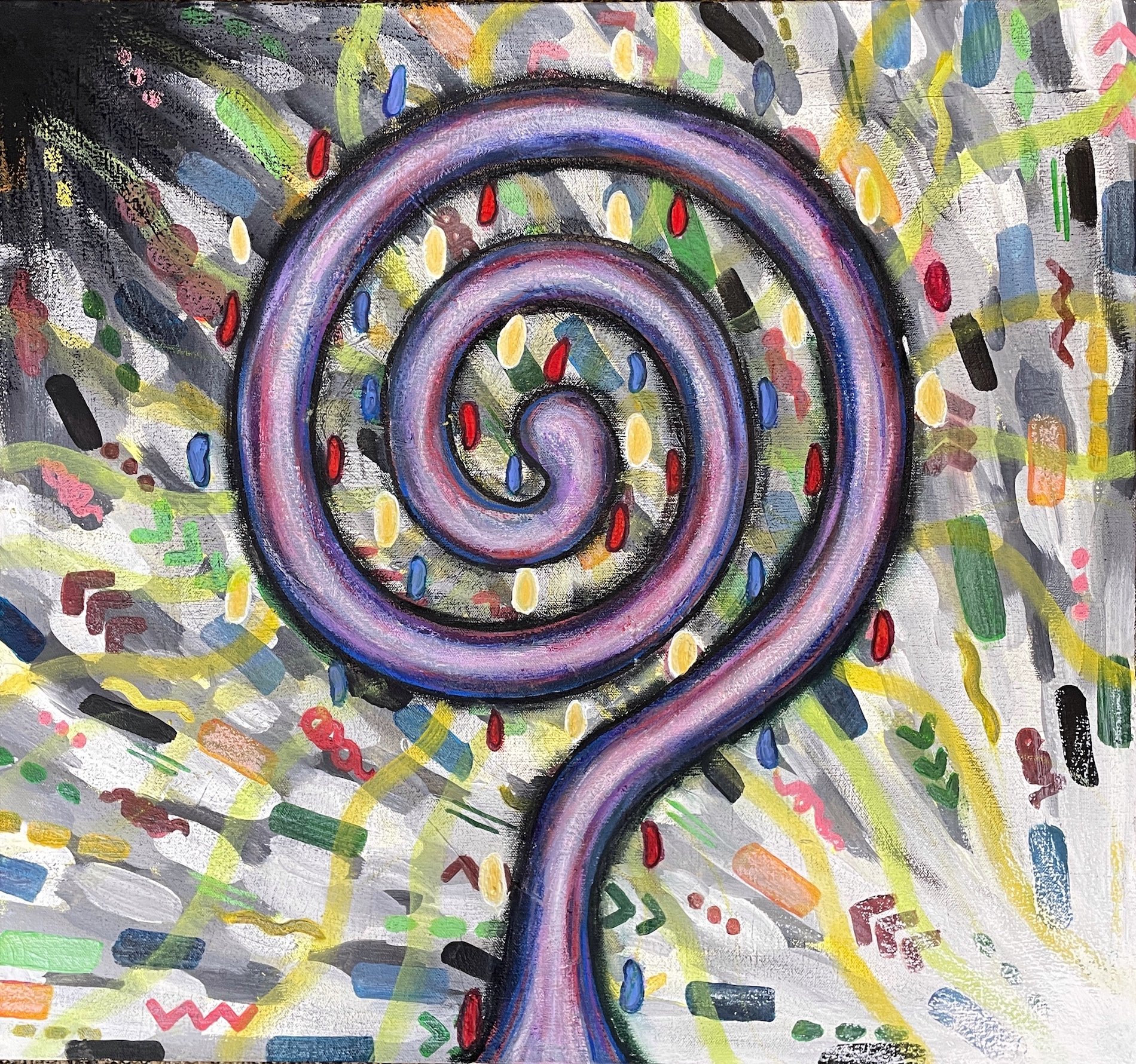 Timelines, 2026, Acrylic, Watercolor, Oil Pastel, Marker, 22 x 20.5 in 