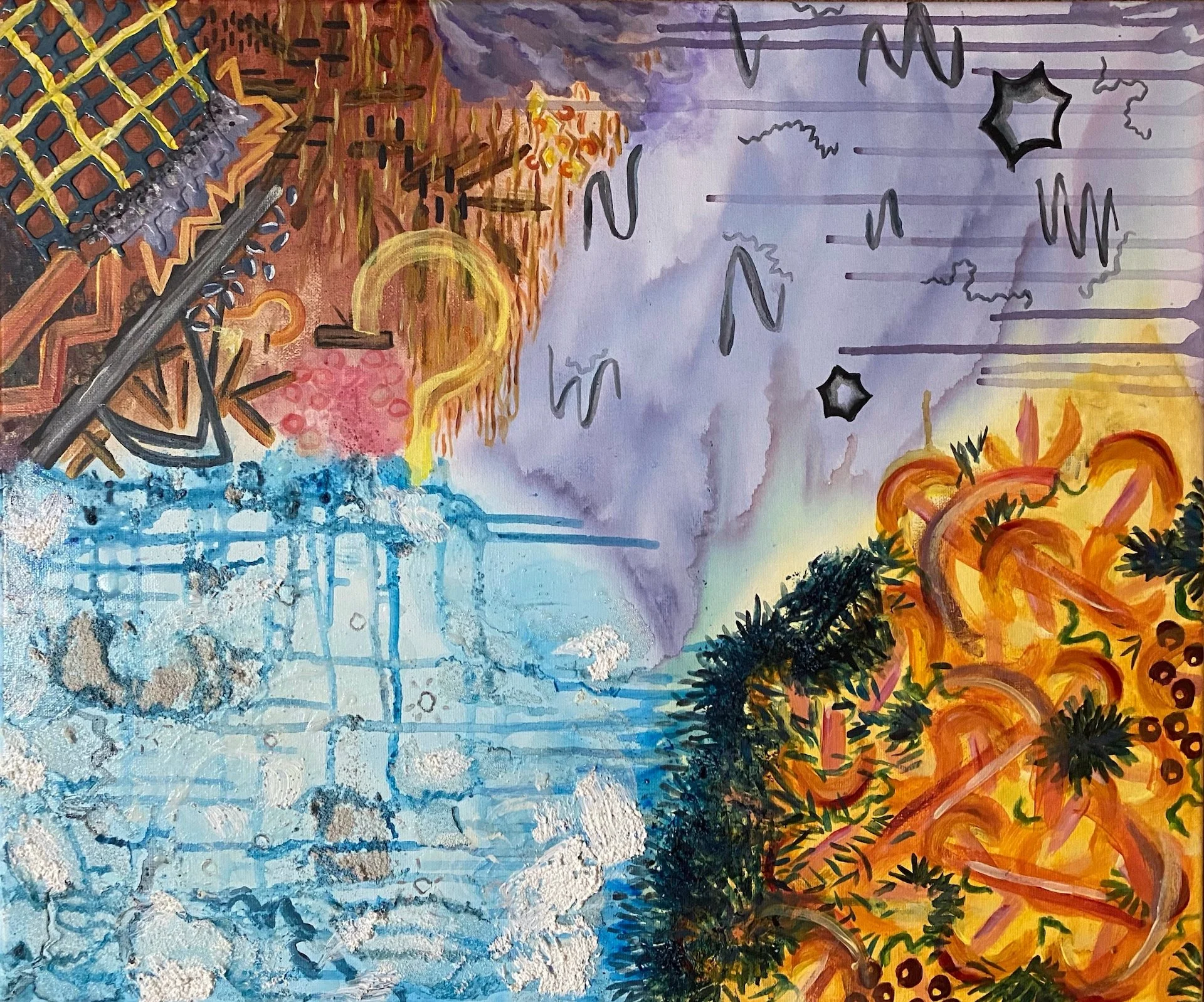 Soundscape: Four Sections, 2024, Acrylic and Medium on Canvas, 24 x 20 in.
