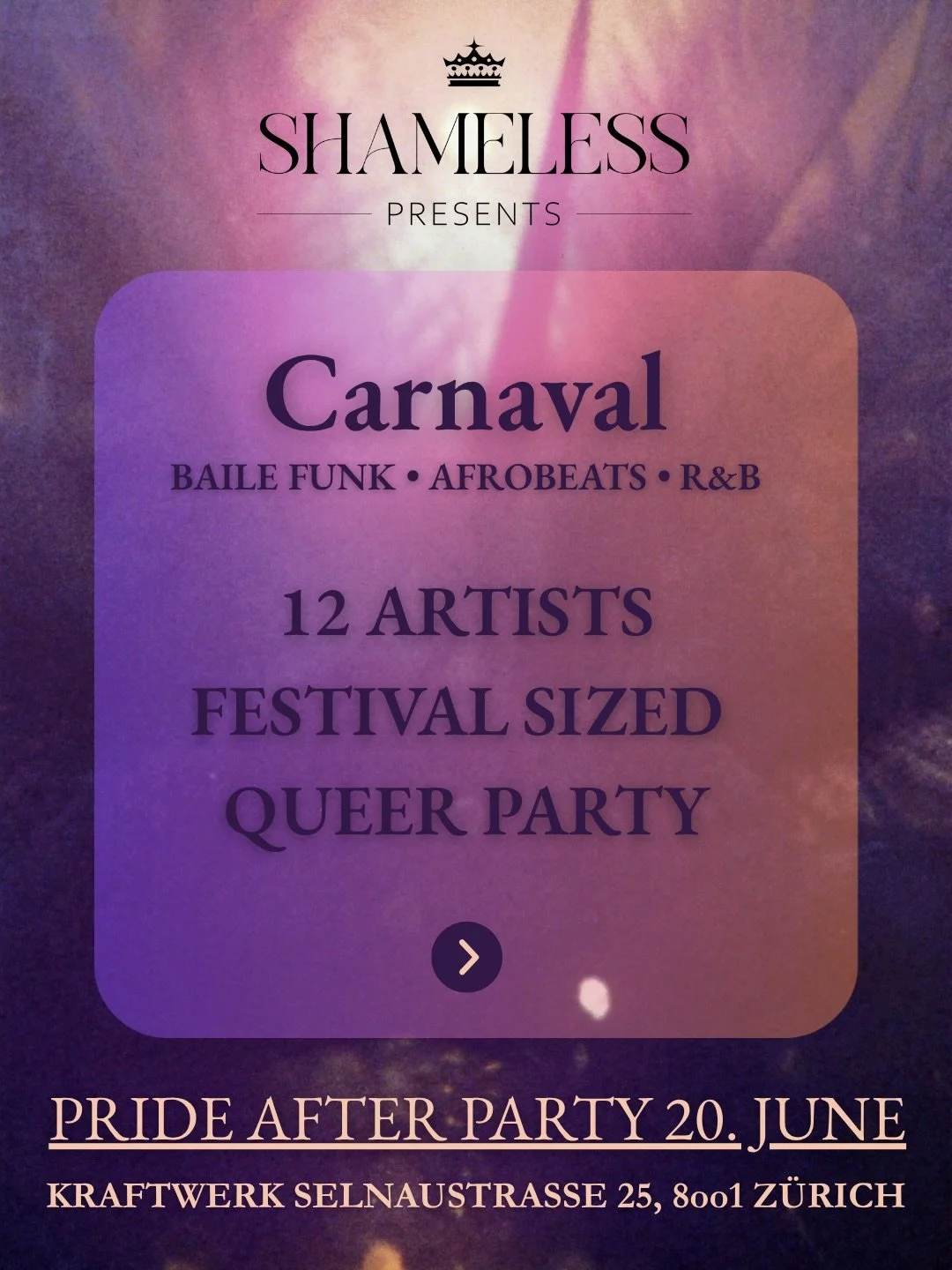 GET YOUR TICKETS NOW! 
Pride Afterparty. A full show!
Baile Funk, Afrobeats, R&amp;B. Four DJs, headline act, choreographed performance pieces. 

LINE-UP:
Stage Act
Ice Zaddy - @icezadddddy
DJ
ImSoBaby - @_imsobaby
Yoshi San - @yoshi_ii
Igor - @angel