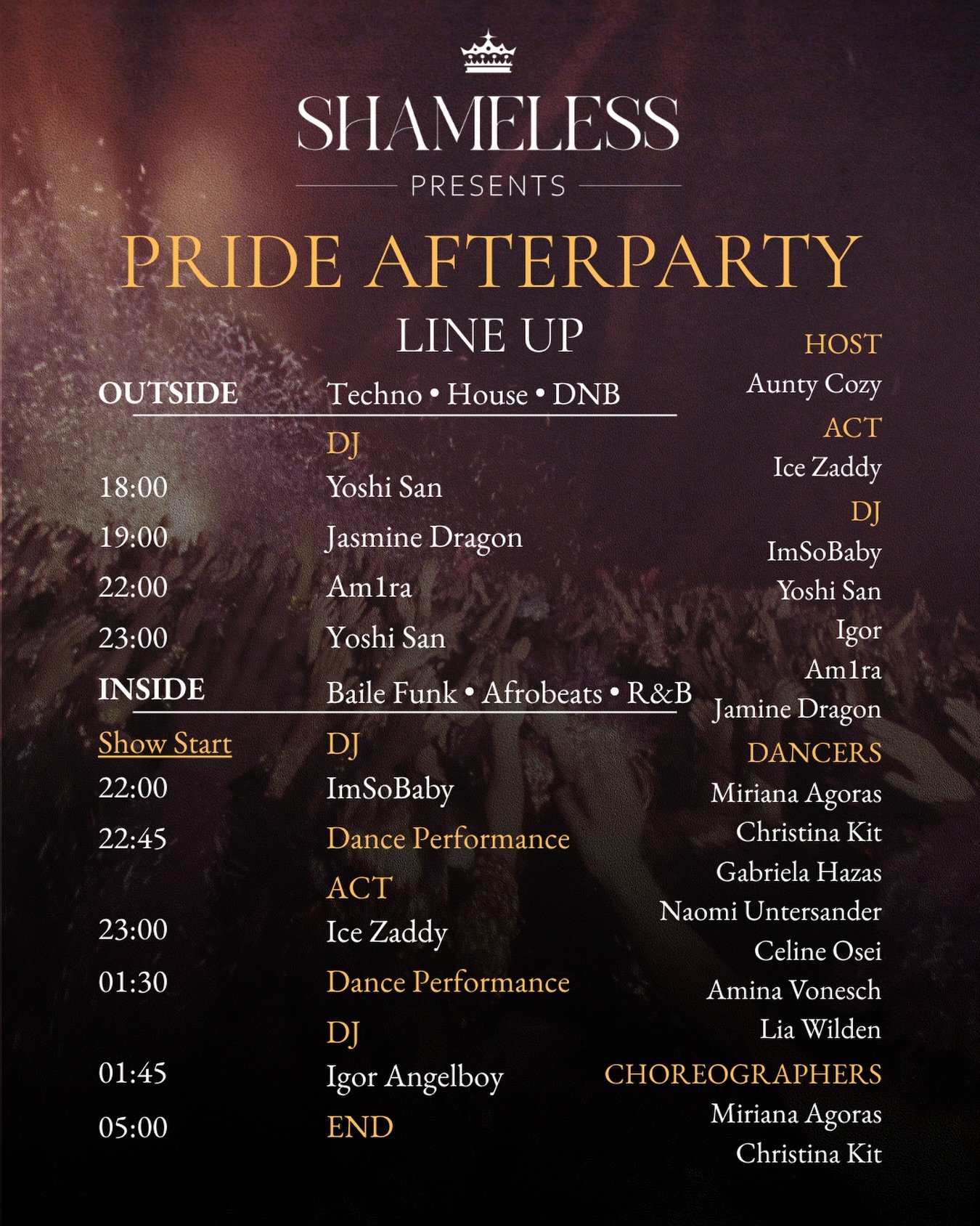 A full show!
GET YOUR TICKETS NOW!
Baile Funk, Afrobeats, R&amp;B. 
DJs, headline act, choreographed performance pieces.

LINE-UP:
Host
Mara Cardinali - @aunty_cozy

Stage Act
Ice Zaddy - @icezadddddy
Dancers
Amina Vonesch - @_neigeonamy_ 
Lia Wilden