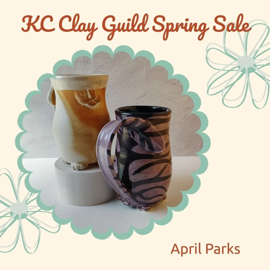 Spring sale artist highlight
April Parks has worked with clay for nine years and joined the KC Clay Guild in 2021. She enjoys creating functional pieces, often incorporating her original Celtic-inspired animal designs or other underglaze decoration i