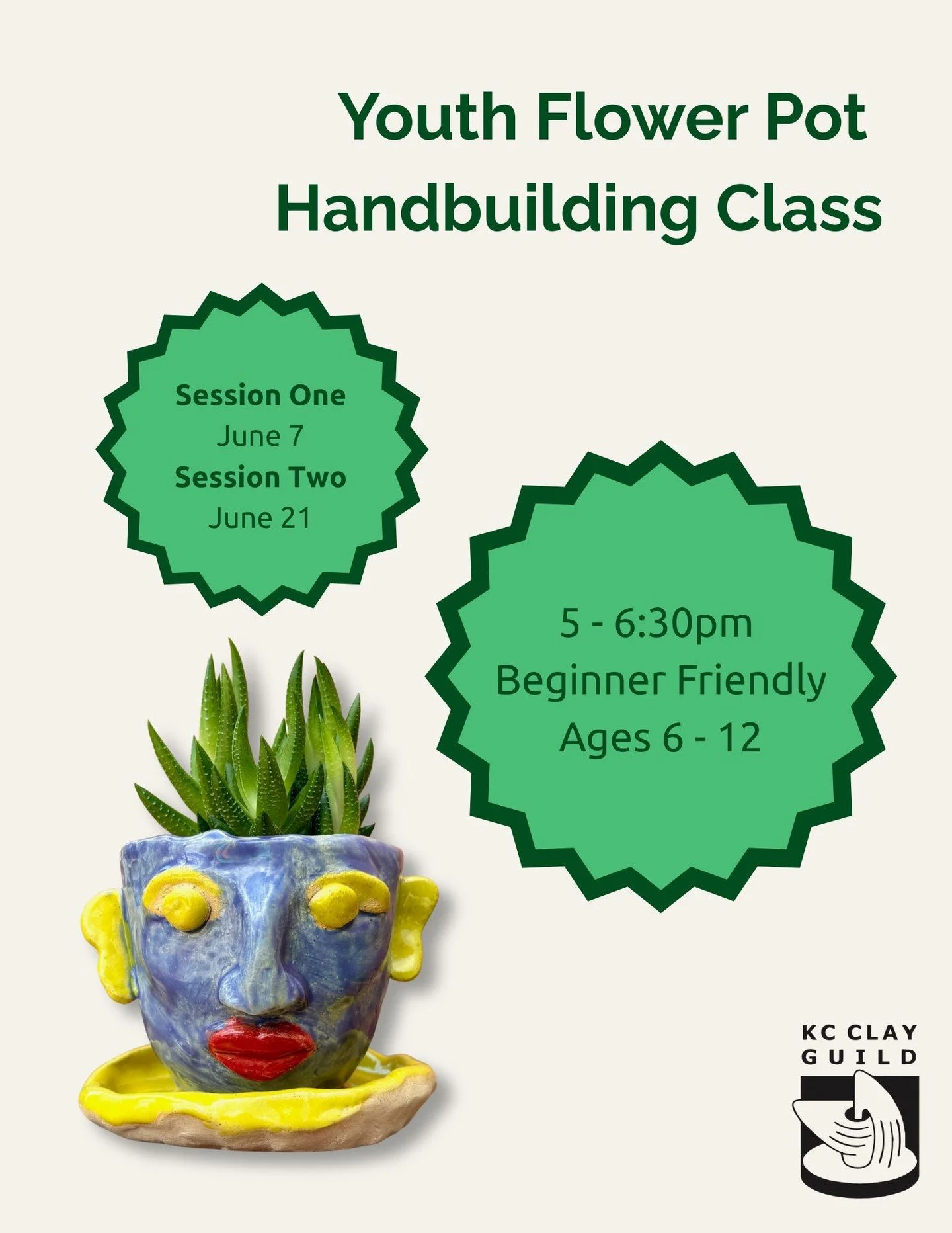 Planting season is always more fun when you've got a unique pot to plant in! Your kids will unleash their creativity with this one night handbuilding class. 

They'll learn some basic handbuilding techniques, like creating pinch pots before add sculp