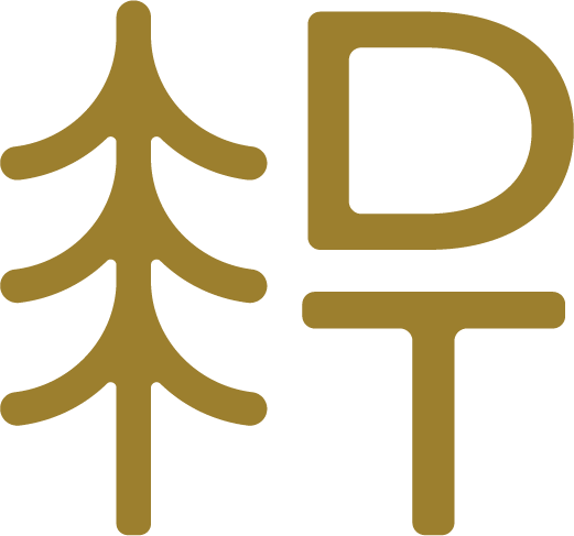 A gold logo icon combining a stylized pine tree beside a letter D and letter T, representing Dawson Trails