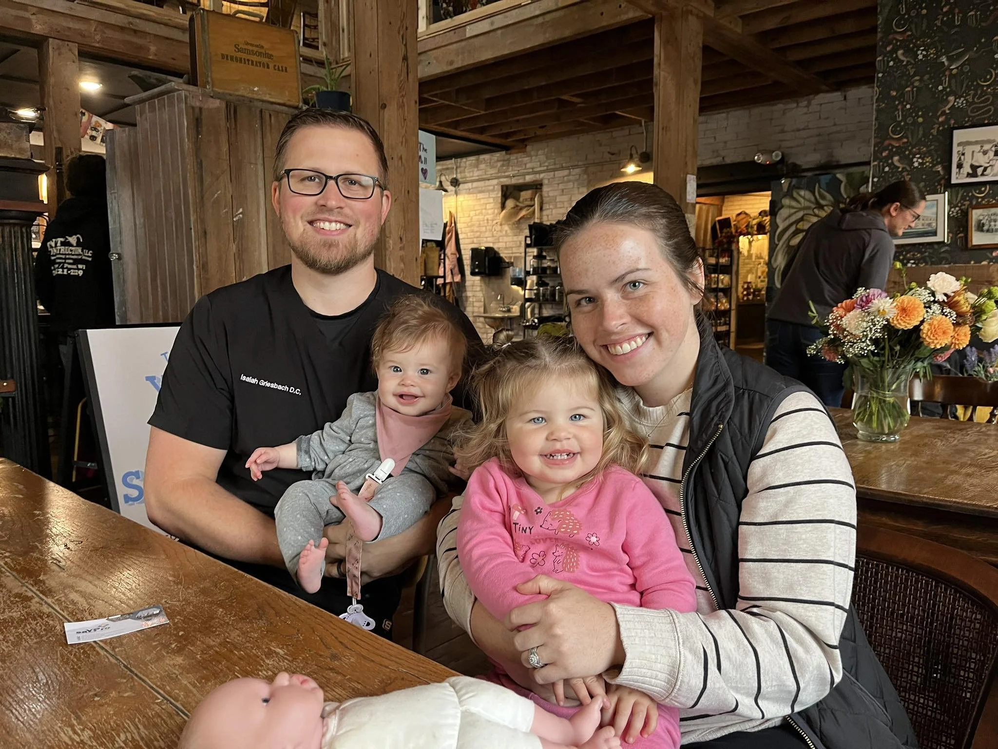 The Griesbach family attending a Shawano Area Young Professionals Caffeinated Conversations event.