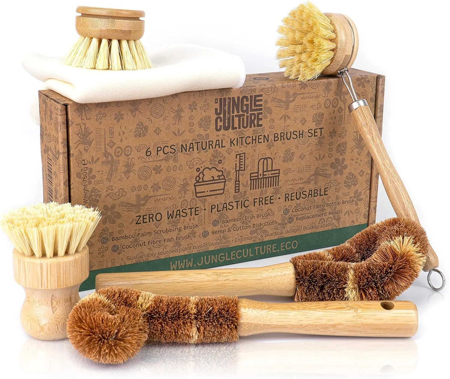 Jungle Culture® 6 Piece Natural Dish Brush Set