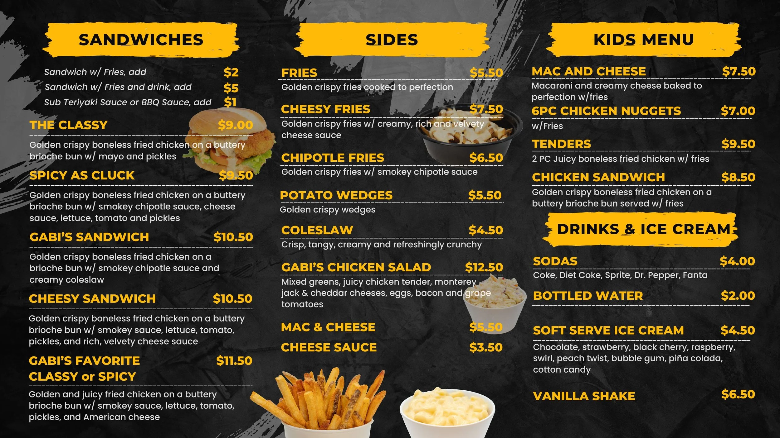 Gabi's Hot Fried Chicken Menu