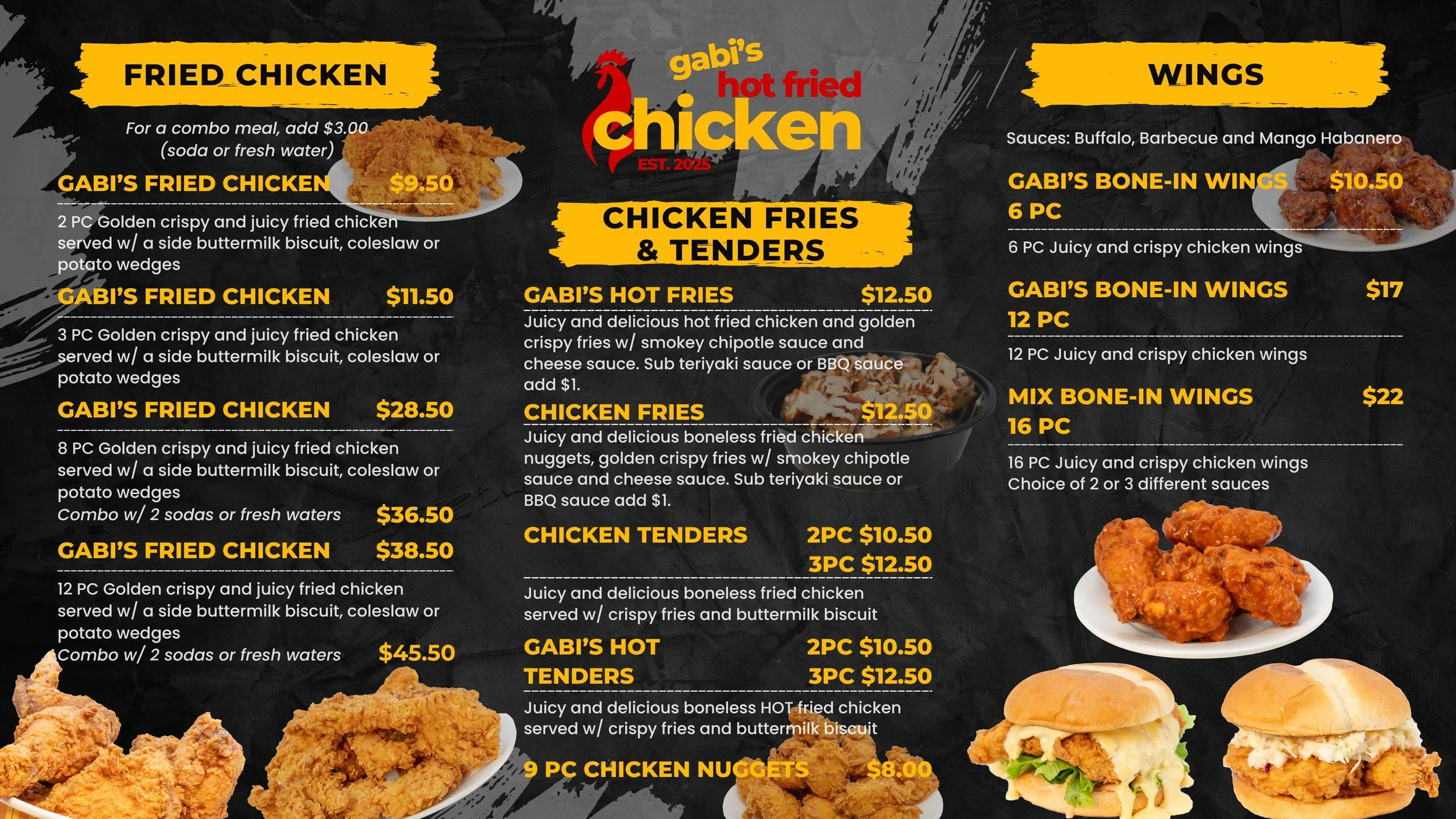Gabi's Hot Fried Chicken Menu