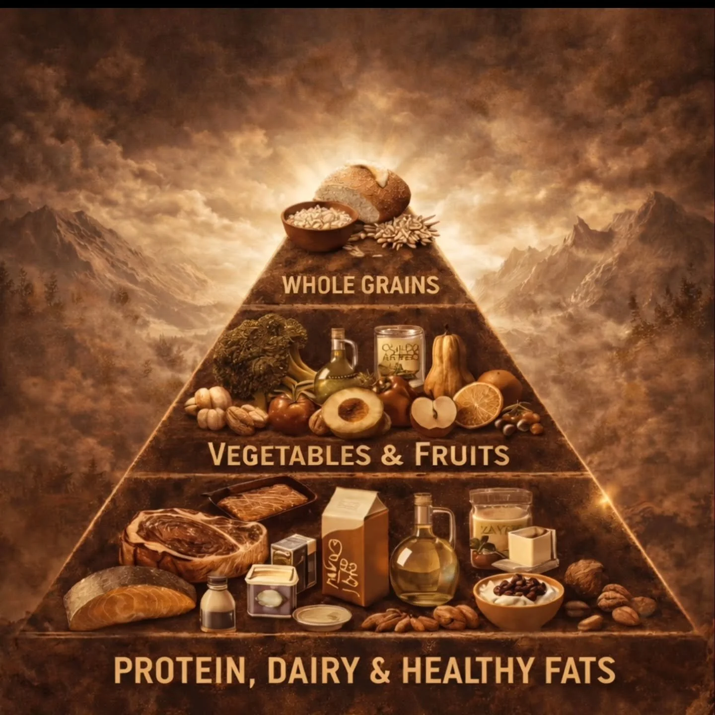 The food pyramid has finally evolved.
Back to our roots

A historic shift in nutrition.

The USDA has officially recognized a model where real food, protein, healthy fats and low-carb principles take center stage.
For us at Ancestralis, this isn&rsqu