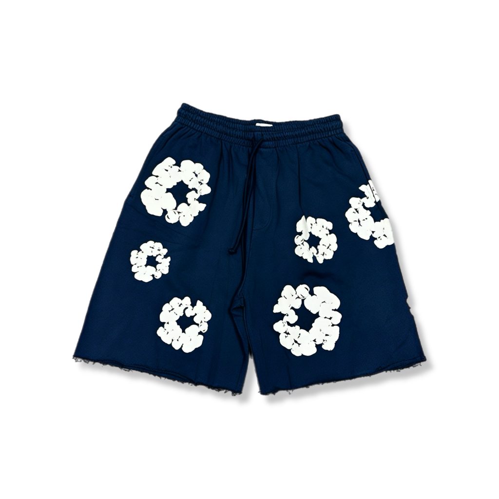 Denim Tears cotton wreath navy faded shorts (L)