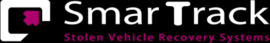 Logo for SmarTrack Stolen Vehicle Recovery Systems with a purple arrow pointing to the upper left.