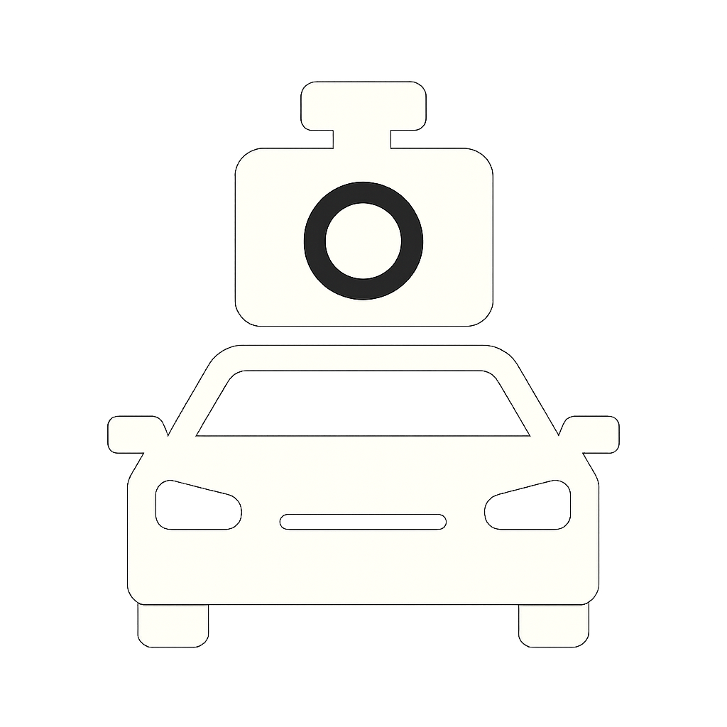 Graphic of a camera on a car, indicating a traffic or speed camera.