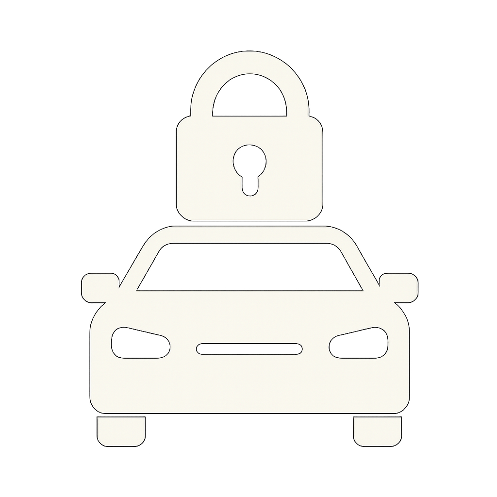Icon of a car with a padlock on top, representing vehicle security or lock.