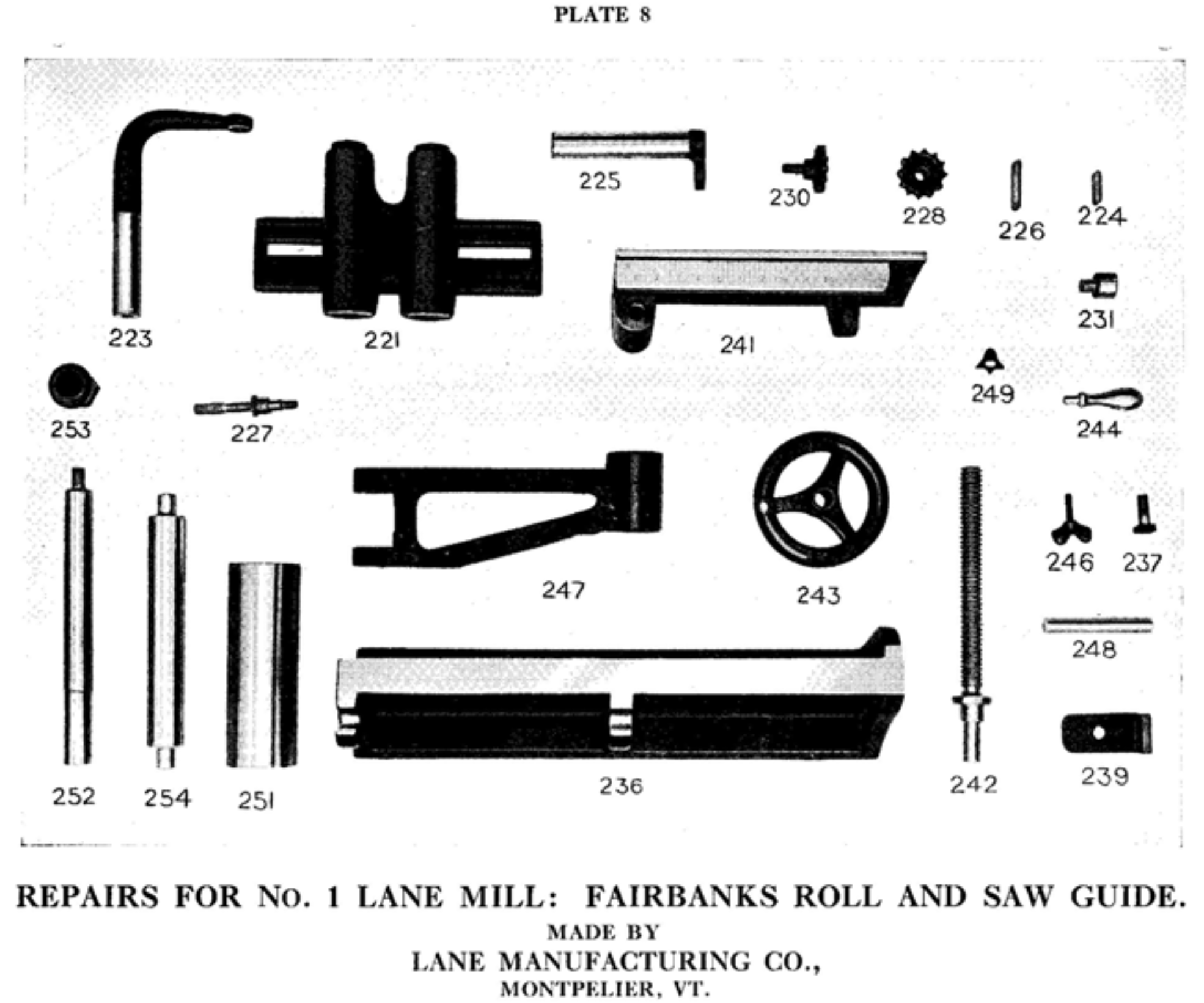 lane sawmill parts list plate 8