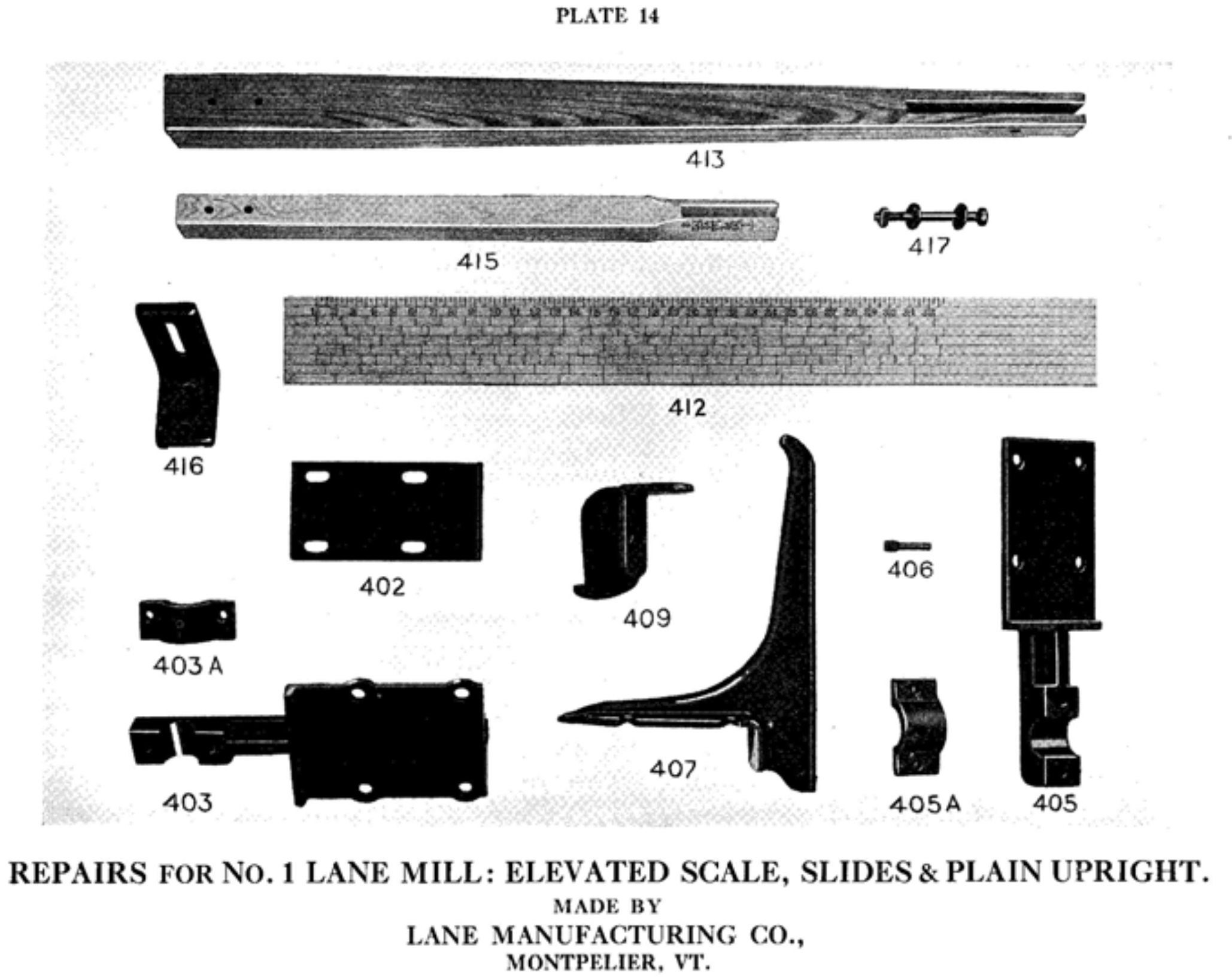 lane sawmill parts list plate 14