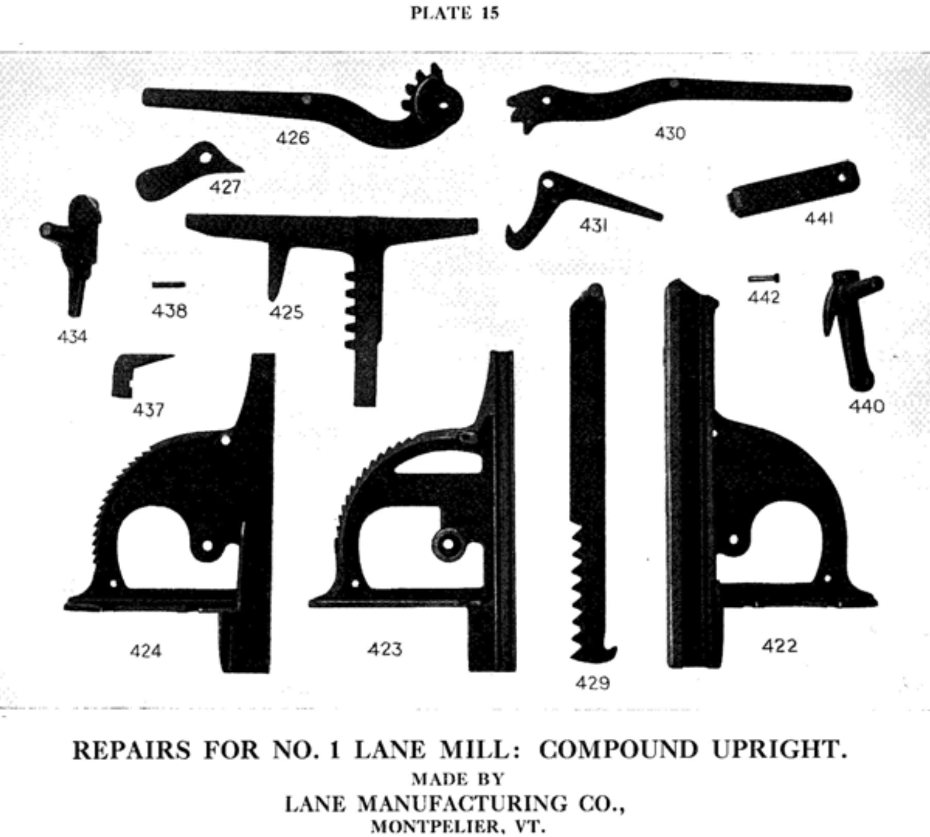 lane sawmill parts list plate 15