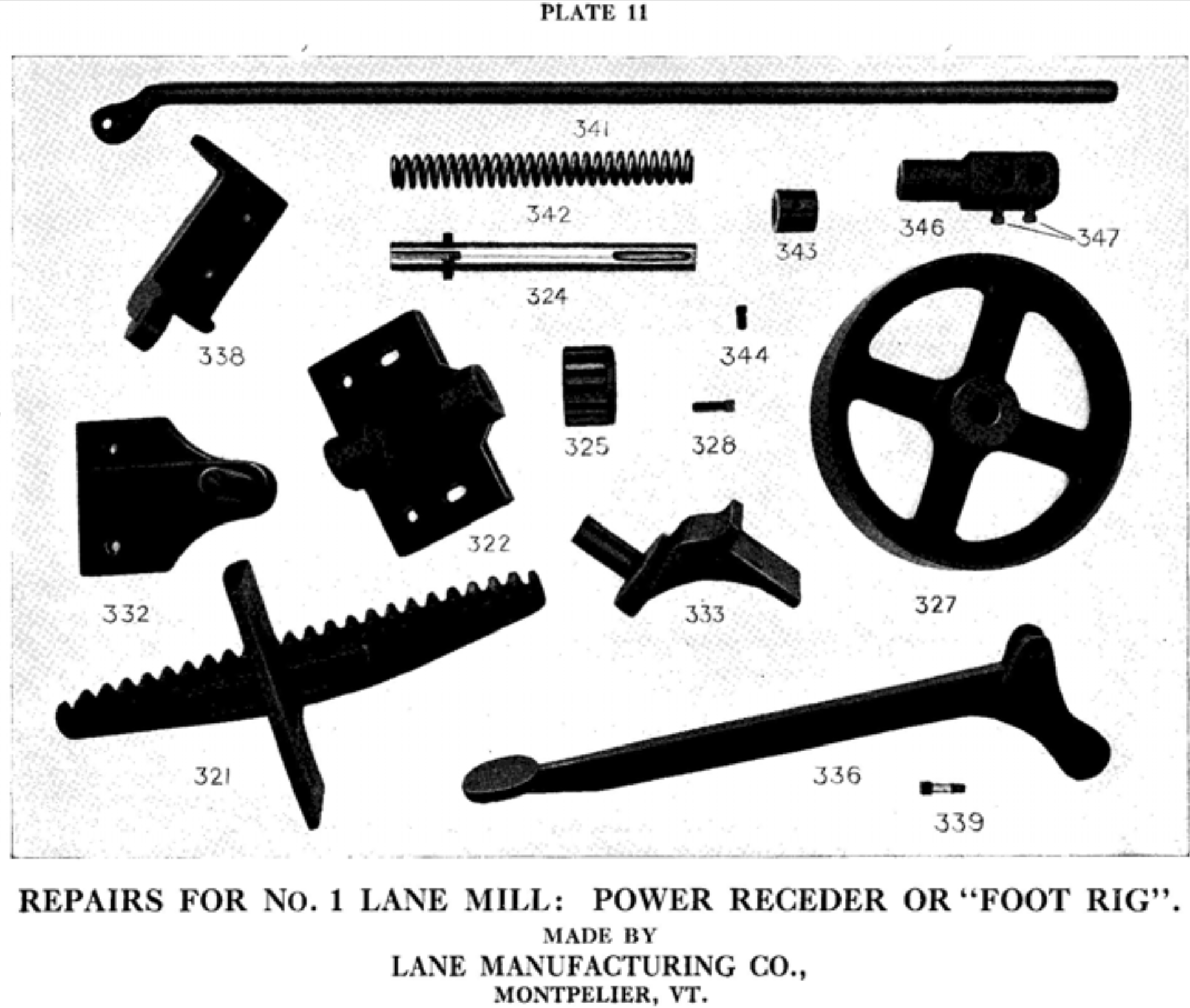 lane sawmill parts list plate 11