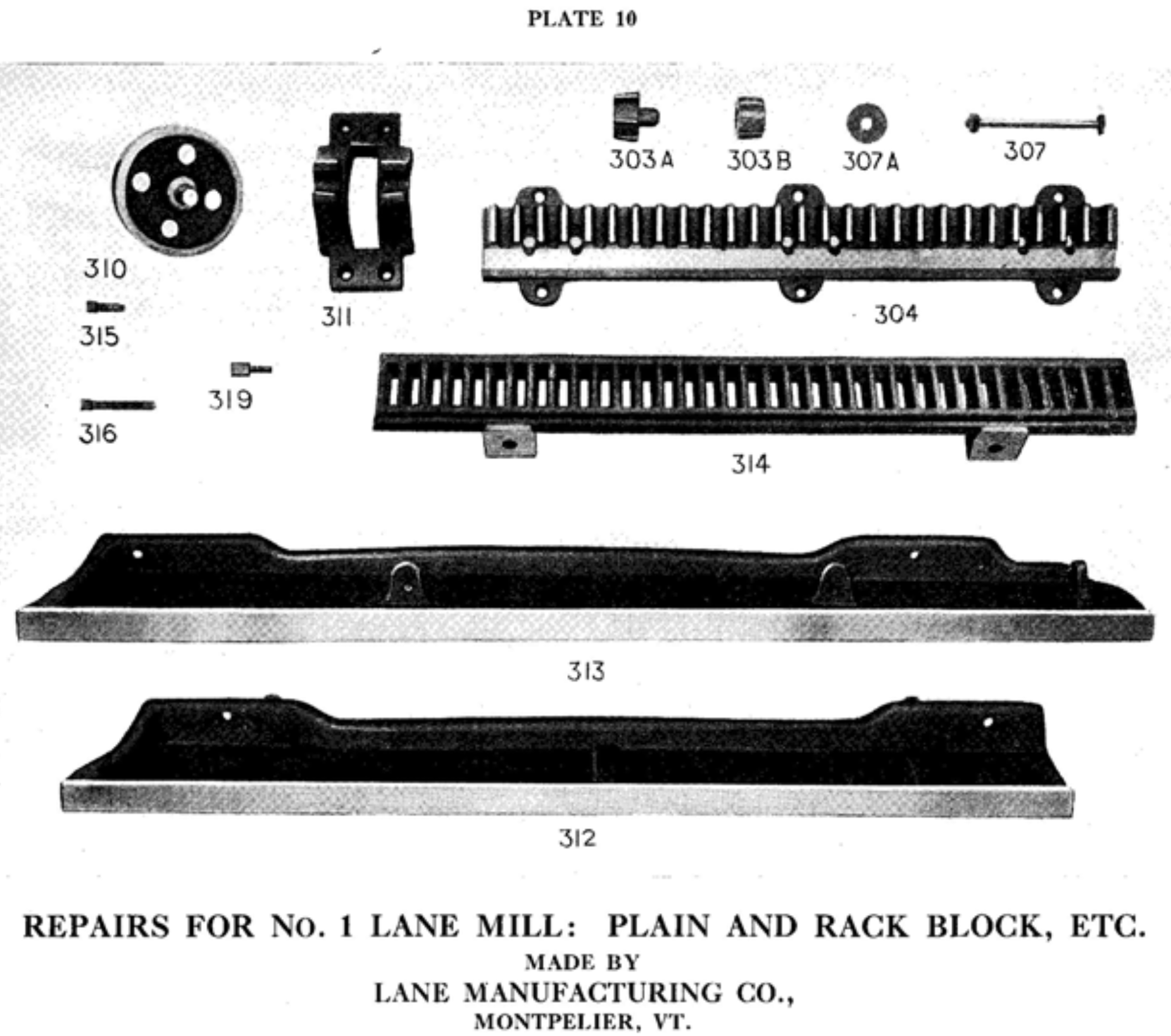 lane sawmill parts list plate 10