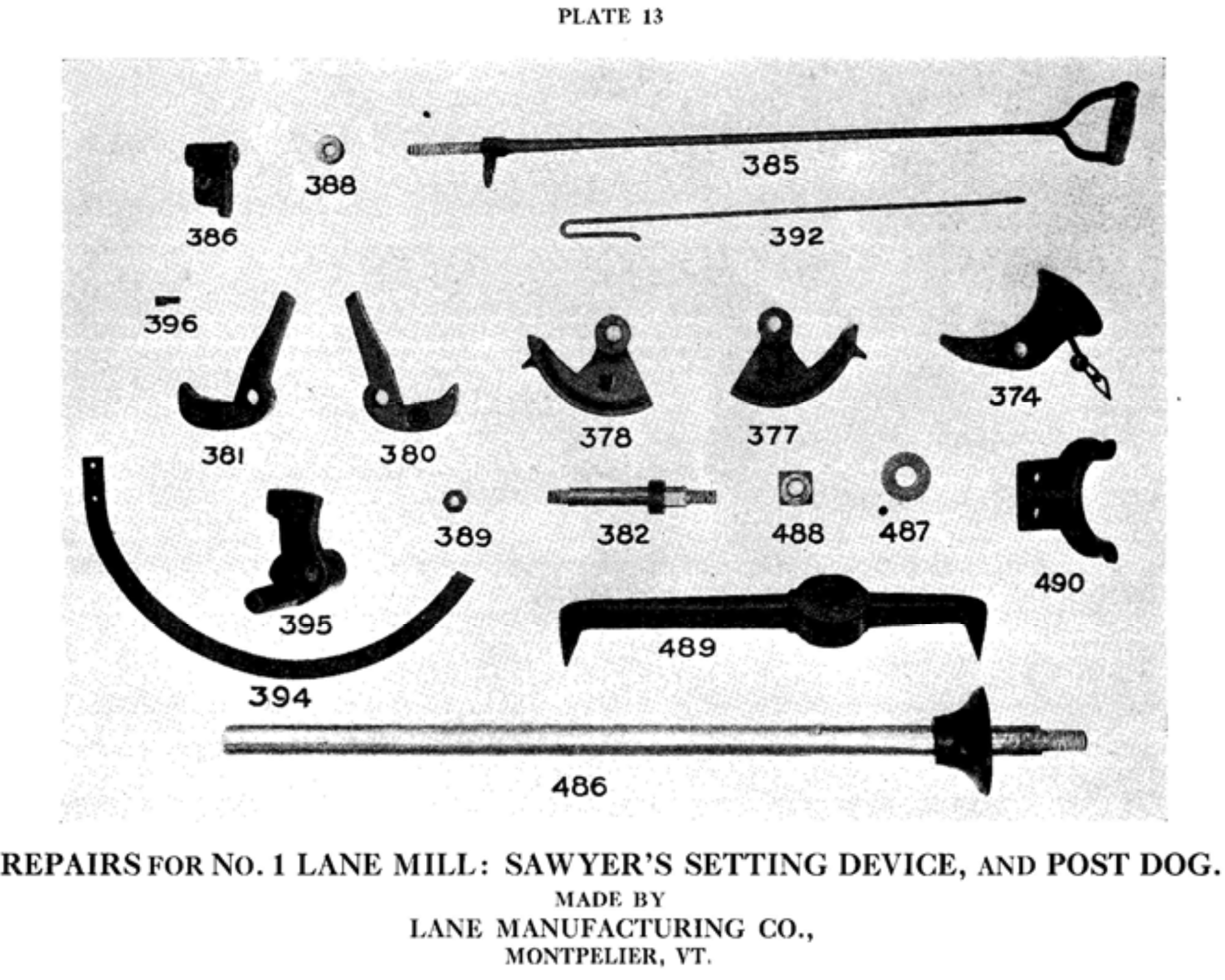 lane sawmill parts list plate 13