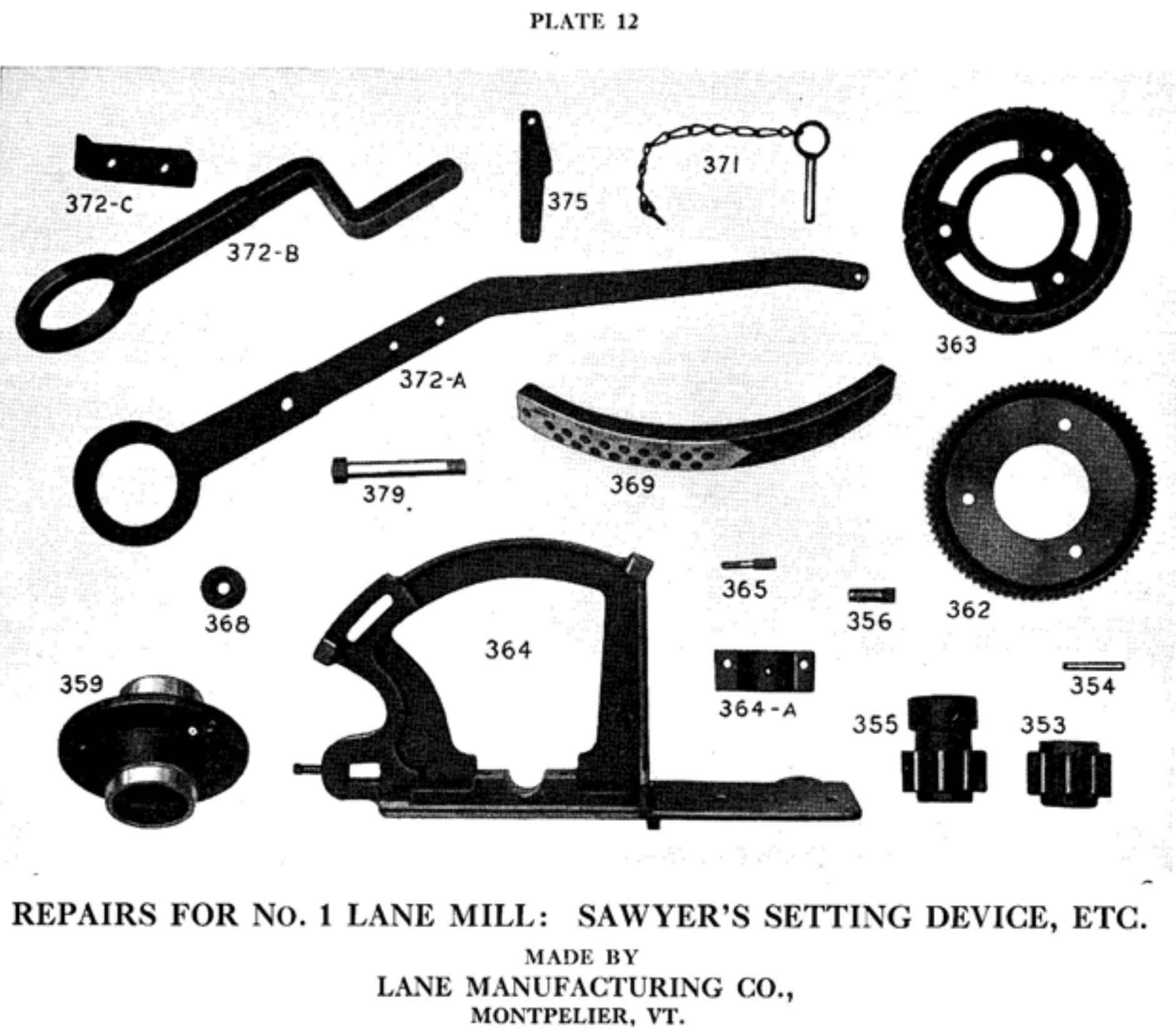lane sawmill parts list plate 12