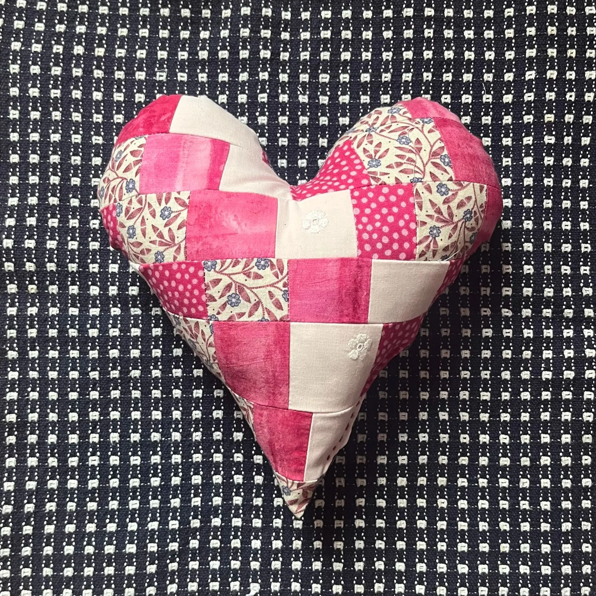 Pink Heart Pillow with Red Heart Button
