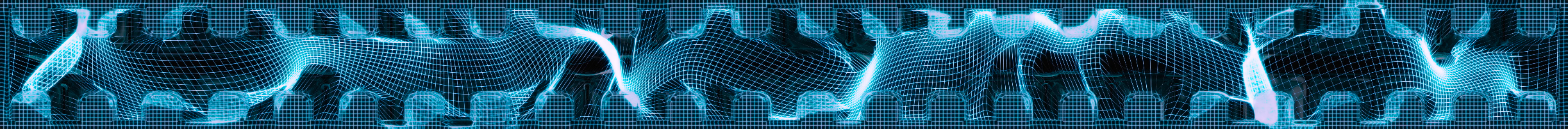 Kohler K150 immersive dining custom visuals, blue wireframe mesh reaching toward the future