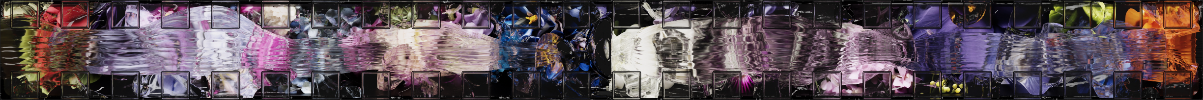 Kohler K150 immersive dining custom visuals, woven floral collage in violet for the bloom course