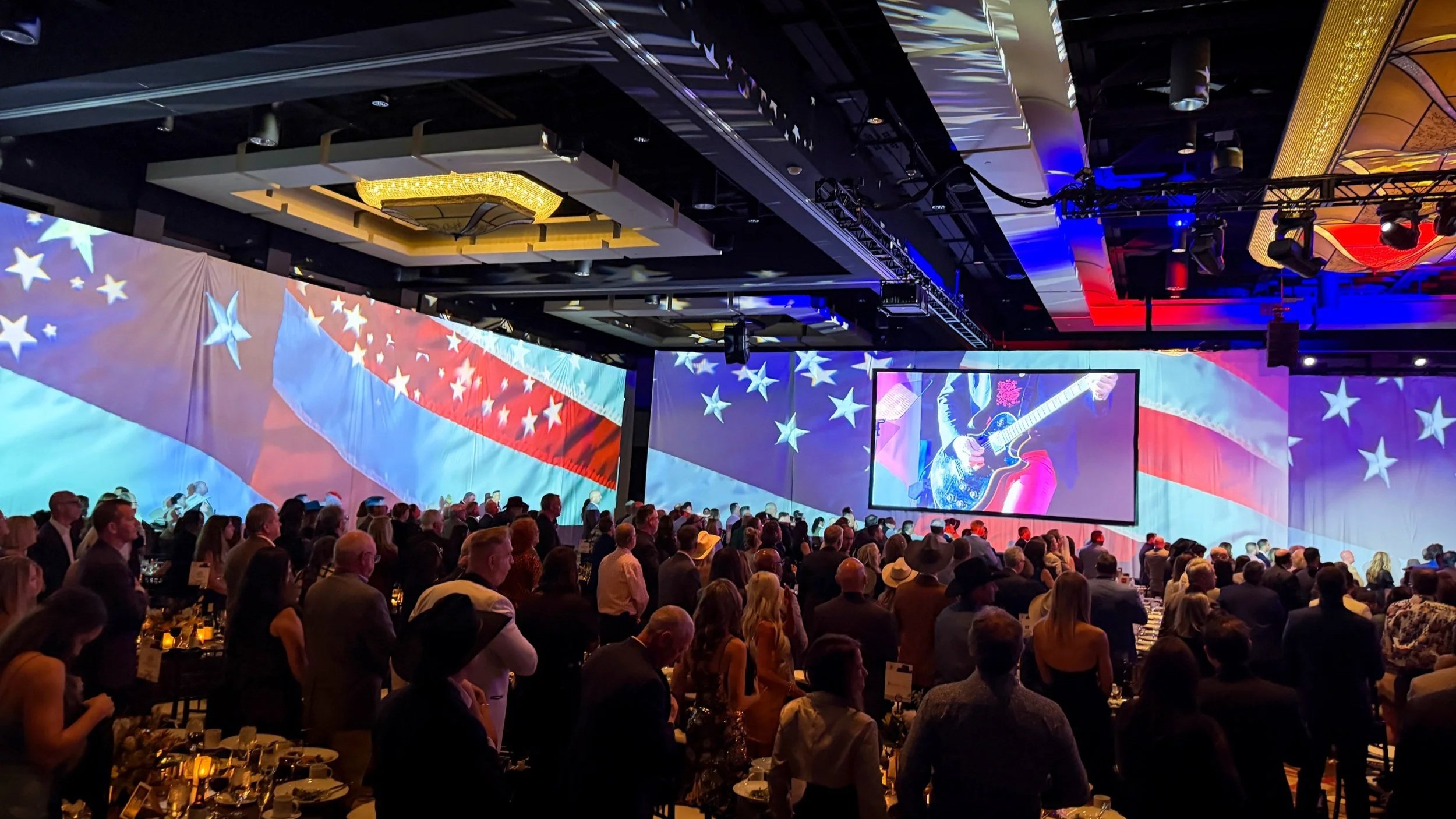 Boys & Girls Clubs Stars Gala projection mapping at the Westin Kierland, stars and stripes wrapping the full ballroom