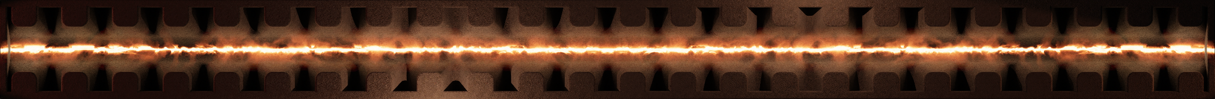 Kohler K150 immersive dining custom visuals, molten metal seam glowing down the course 1 table