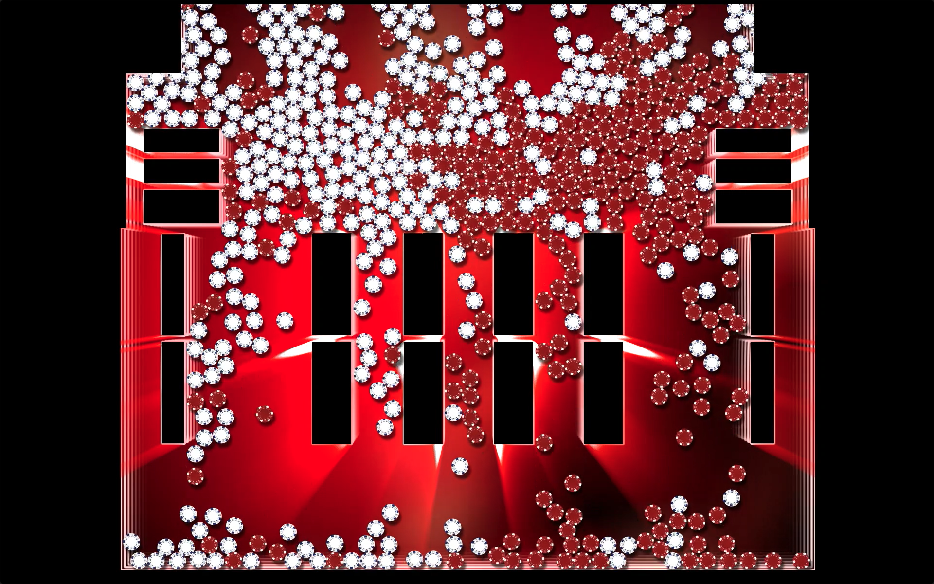 Running Aces Casino custom visuals, red poker chip content mapped to the facade.