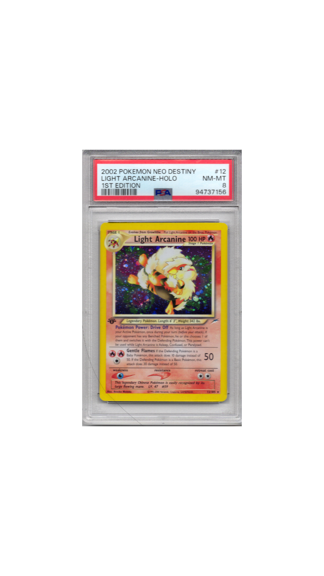Pokemon Neo Destiny Light Arcanine PSA 8