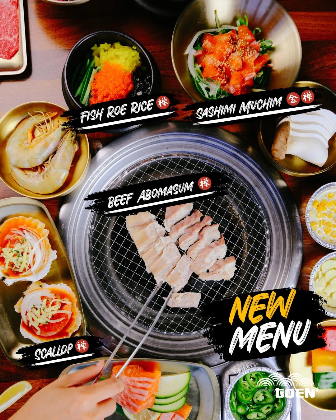 We&rsquo;ve prepared everything you could hope for in a yakiniku experience &mdash; ox tongue, scallops, pork jowl, beef abomasum, baby octopus, fish roe rice, and more.

Enjoy all your favourites as much as you like, all within your set dining time.