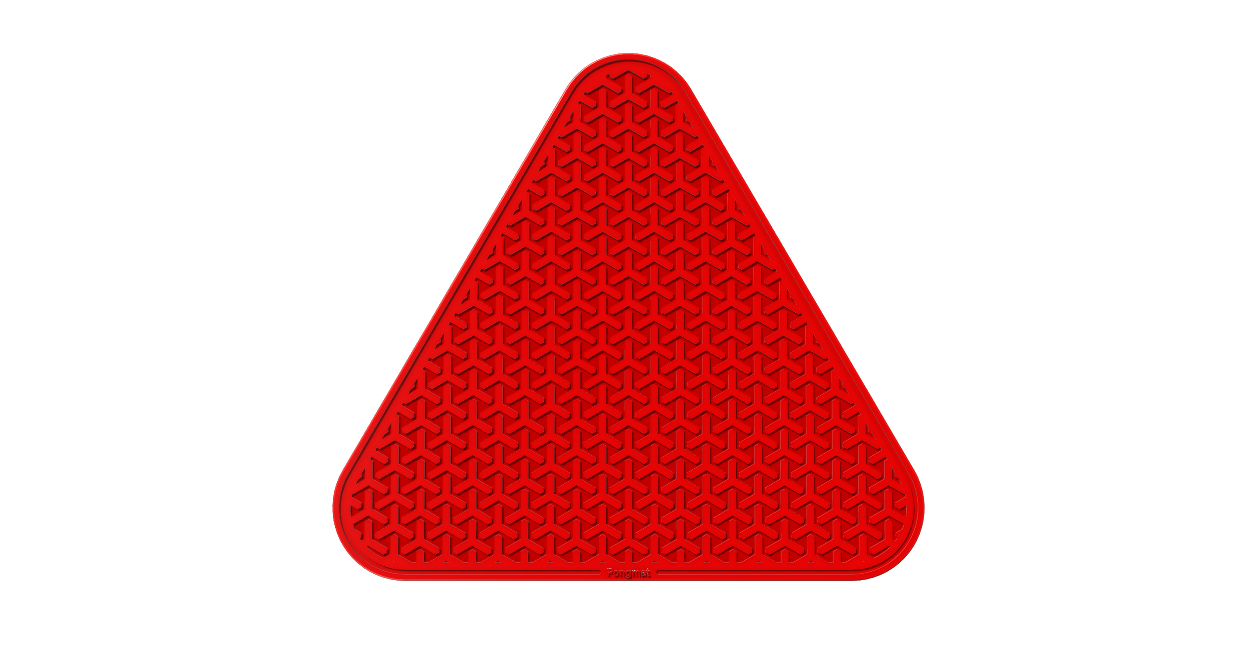A red triangular silicone mat with rounded corners and triangular interlaced line patterns throughout.