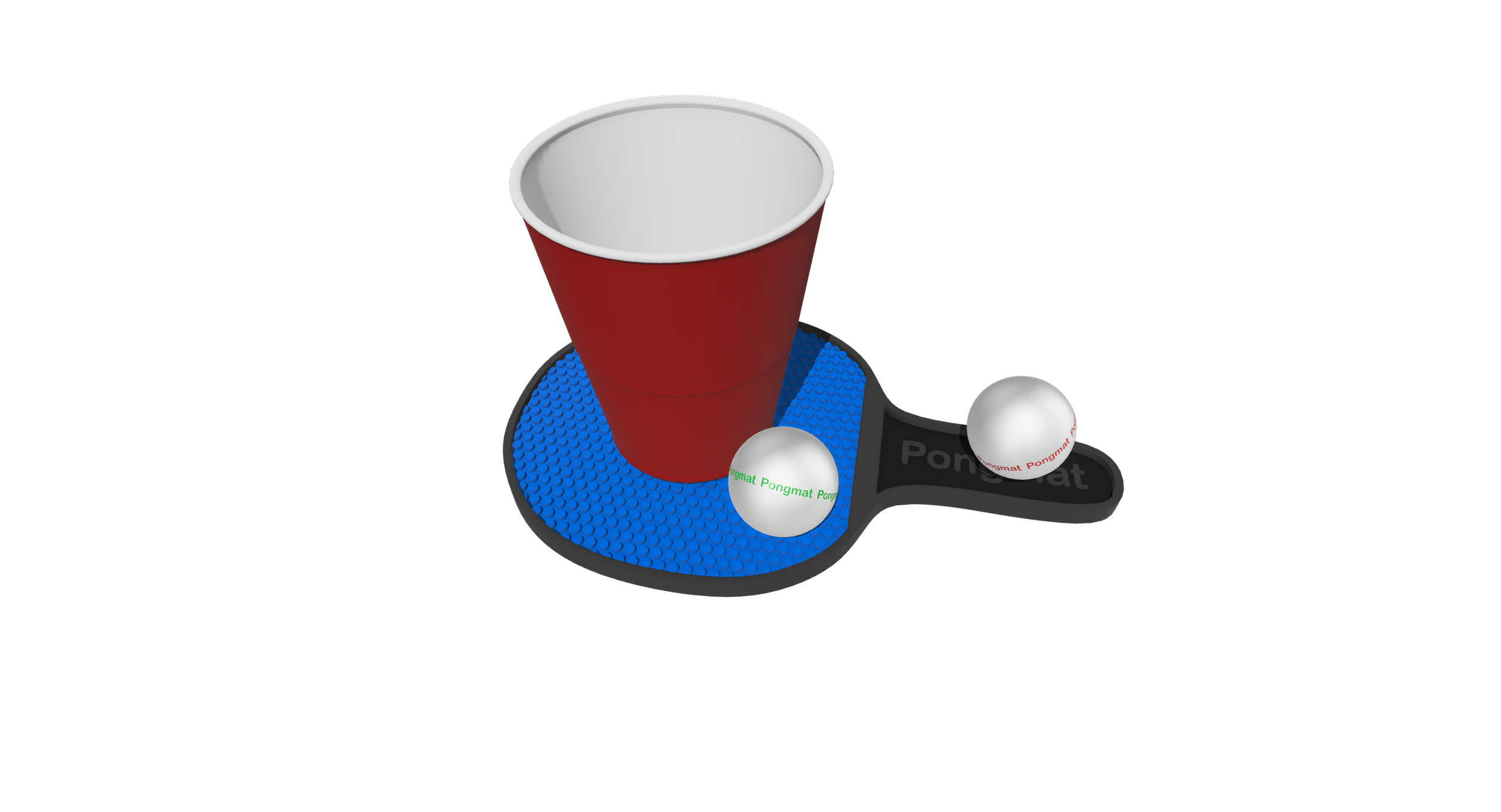 A flat silicone ping-pong paddle shaped coaster large enough to store a cup and ping-pong balls.